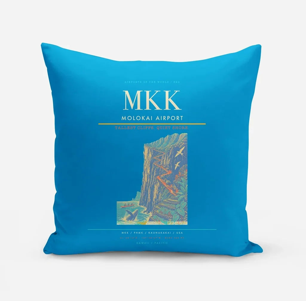 Molokai Airport (MKK) design on turquoise pillow