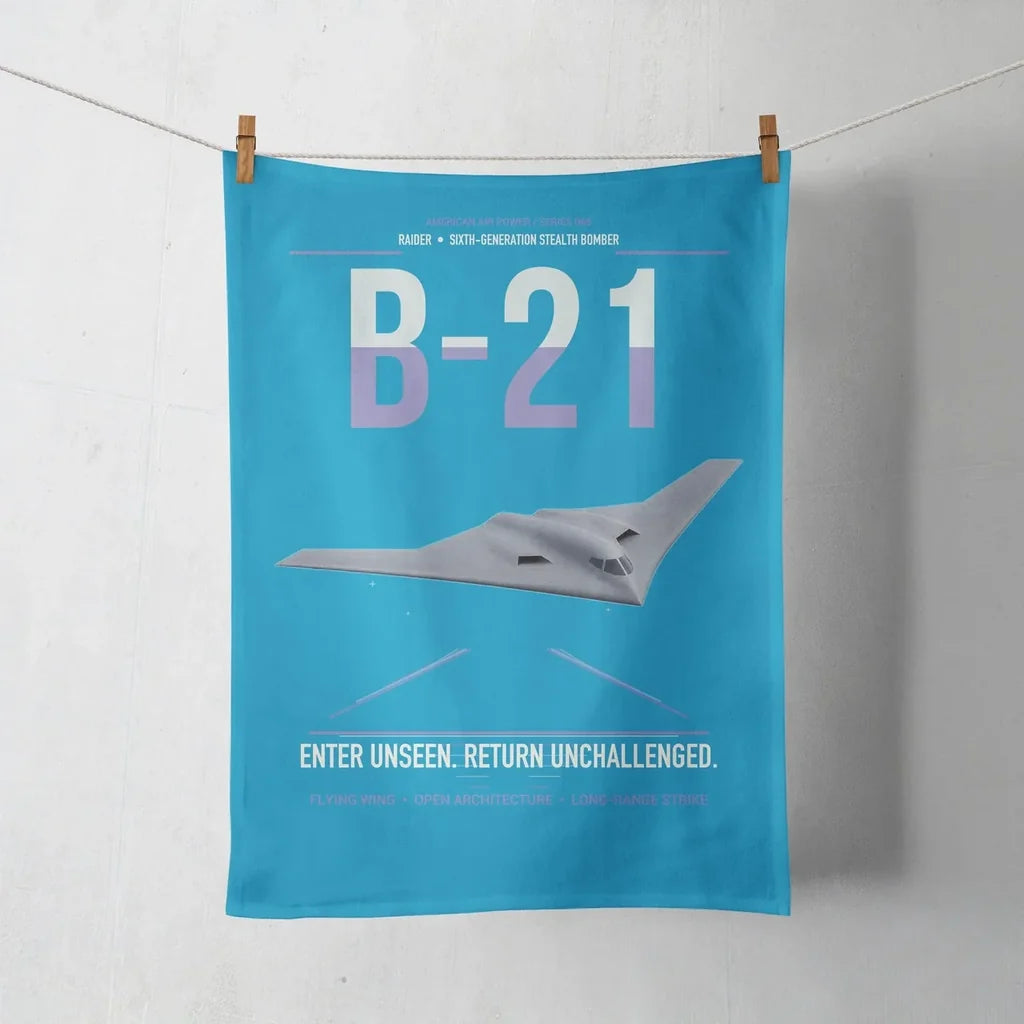 B-21 Raider design on turquoise towel