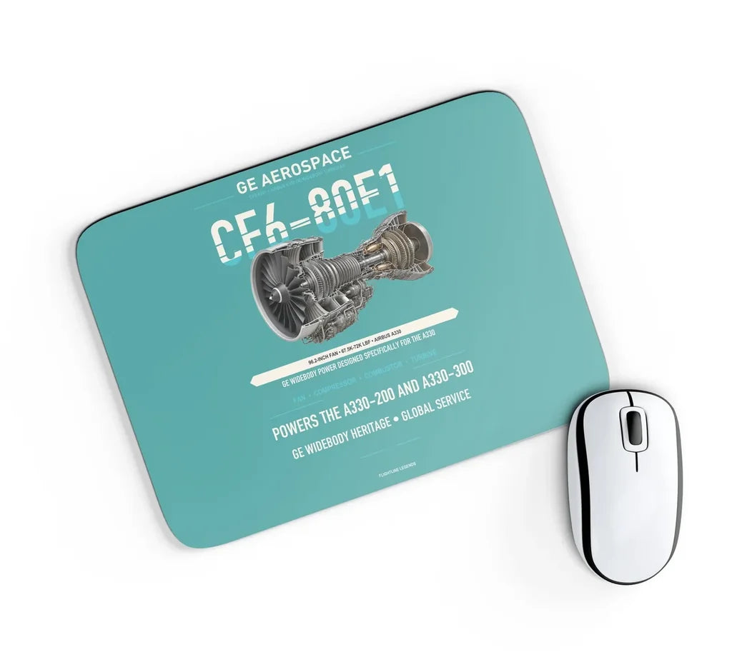 CF6-80E1 design on turquoise rectangle mouse pad