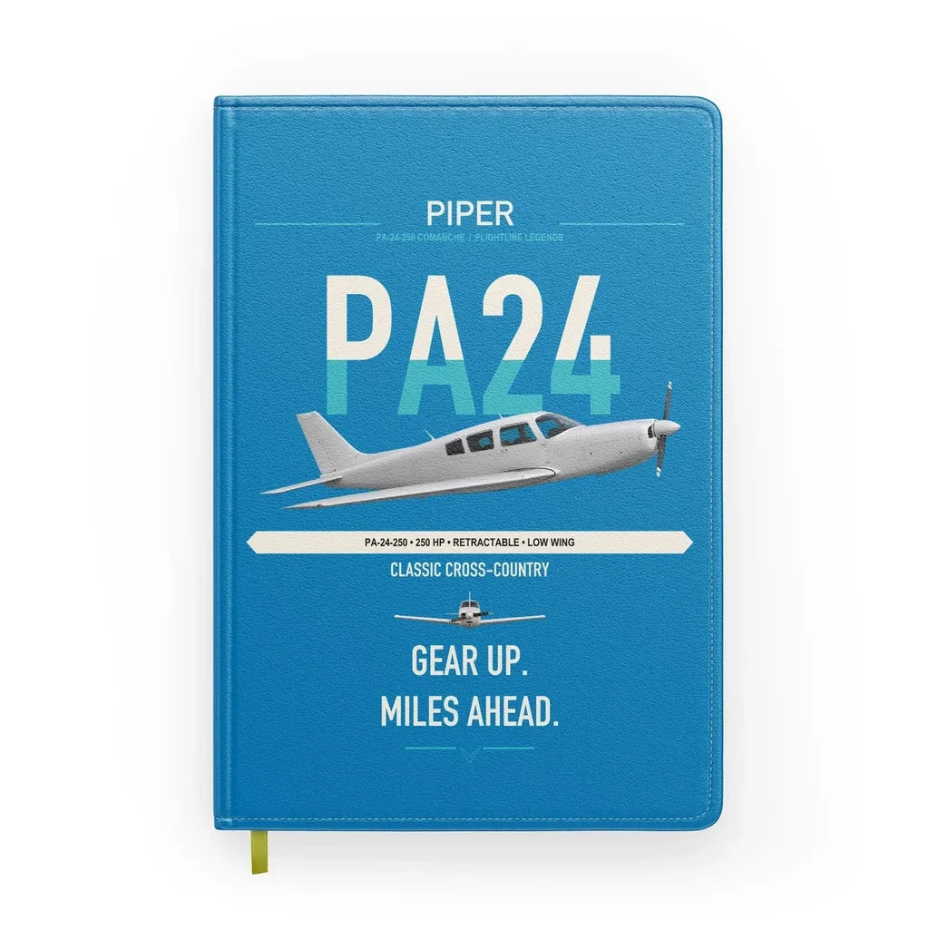 Piper PA-24-250 Comanche 250 design on turquoise notebook