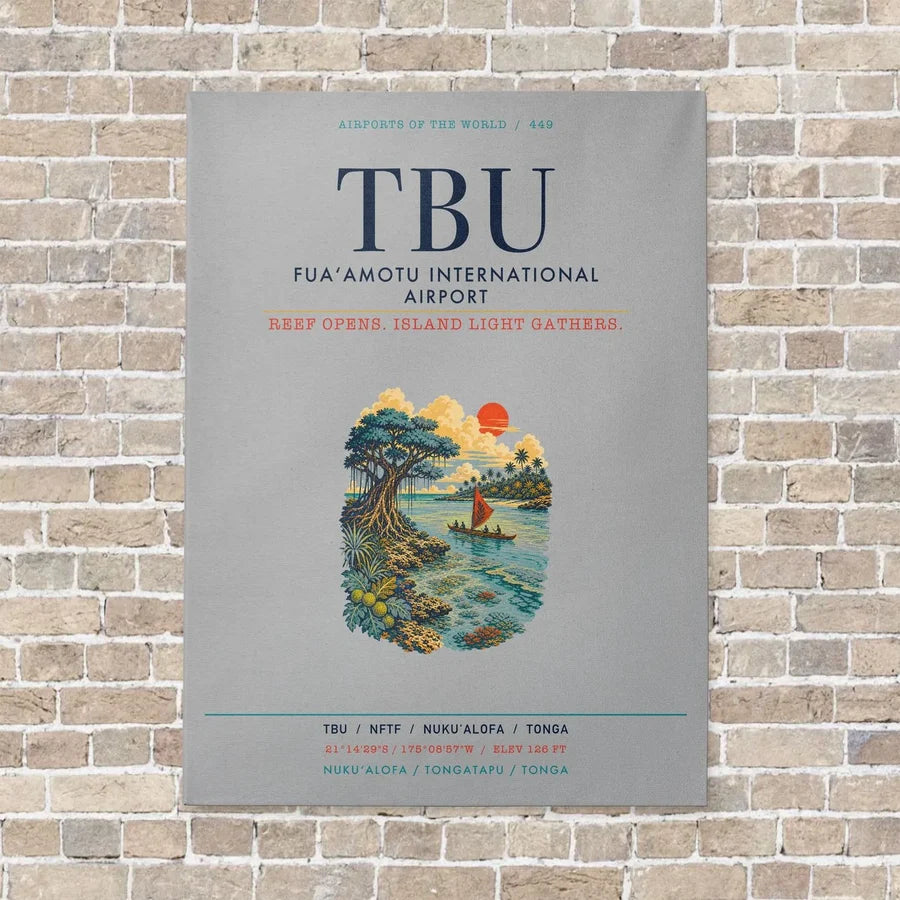 Fuaʻamotu International Airport TBU vertical canvas print - no frame - light gray background