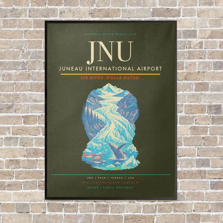 Juneau International Airport JNU vertical canvas print - framed - green army background