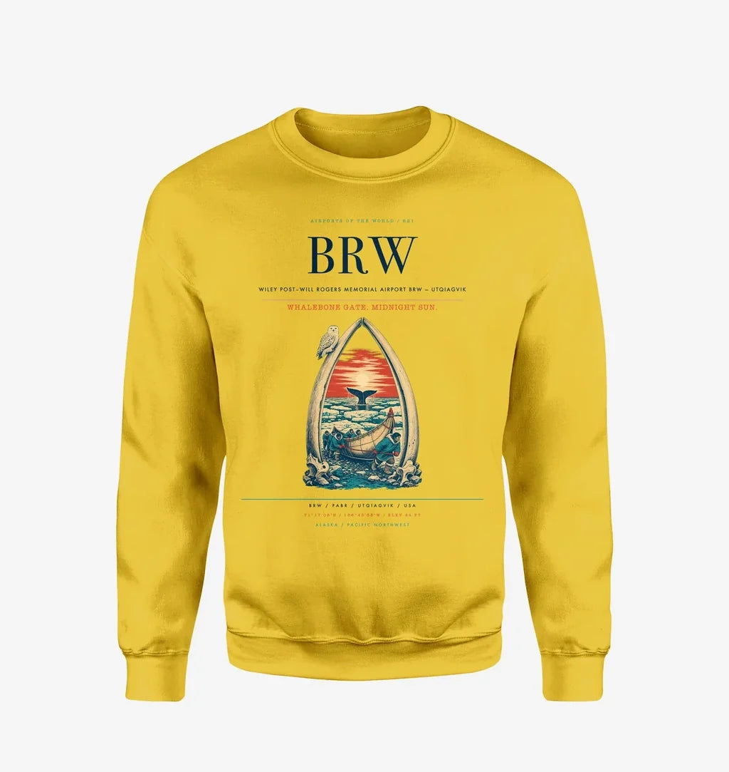 Wiley Post–Will Rogers Memorial Airport (BRW) design on yellow sweatshirt