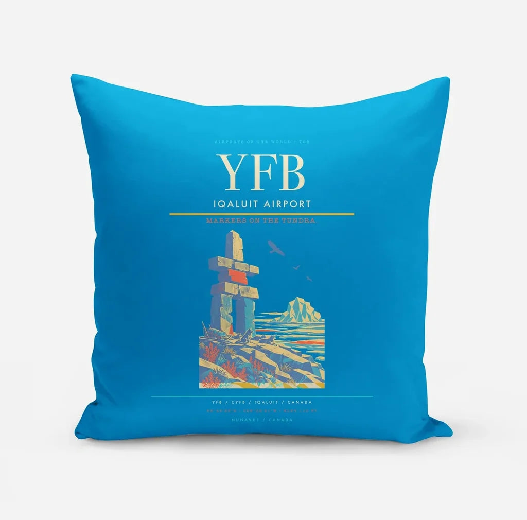 Iqaluit Airport (YFB) design on turquoise pillow