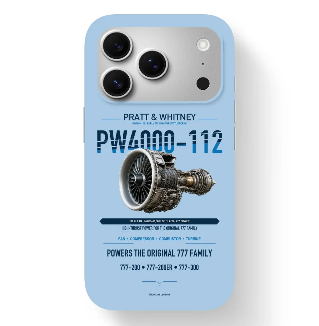 PW4000-112 Case design on light blue iphone case