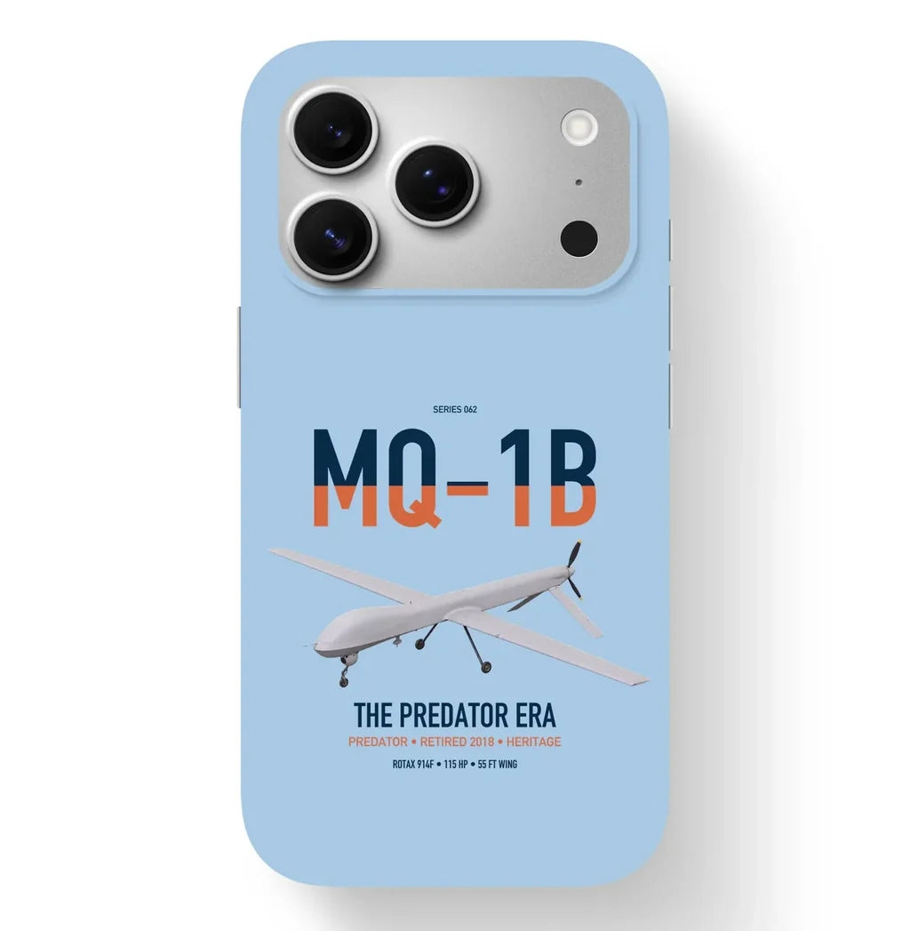 MQ-1B Predator design on light blue magsafe iphone case, for iPhone 17 Pro