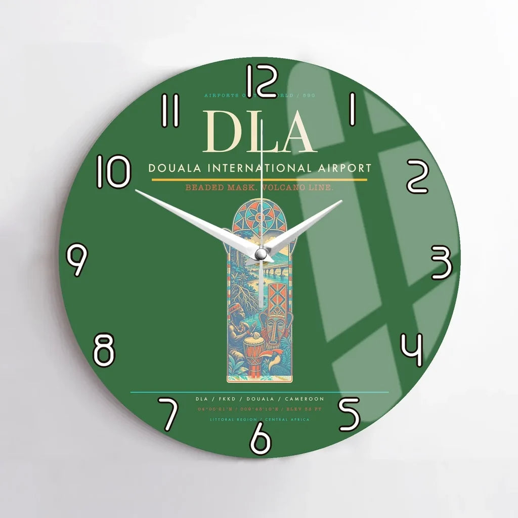 Douala International Airport (DLA) design on green no frame wall clock