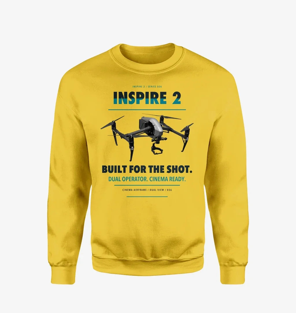 DJI Inspire 2 design on yellow sweatshirt