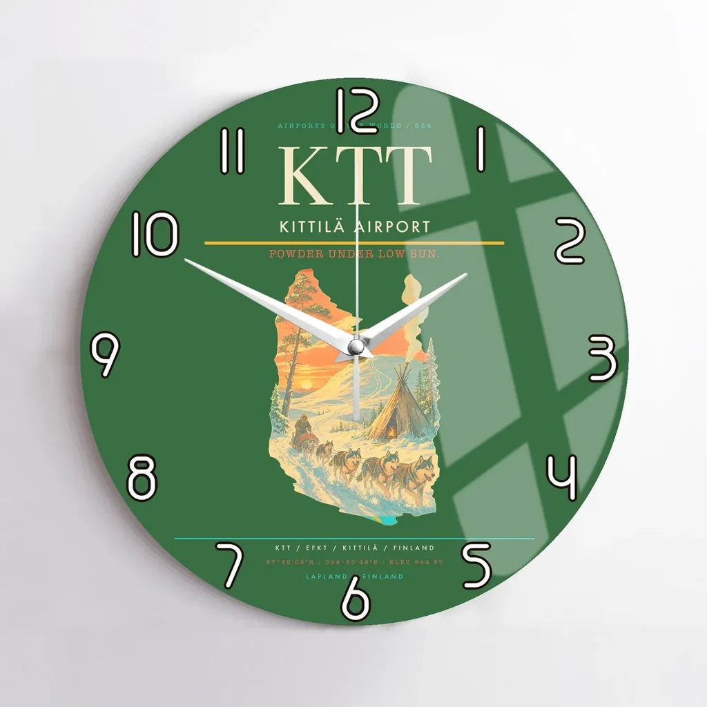 Kittilä Airport (KTT) design on green no frame wall clock