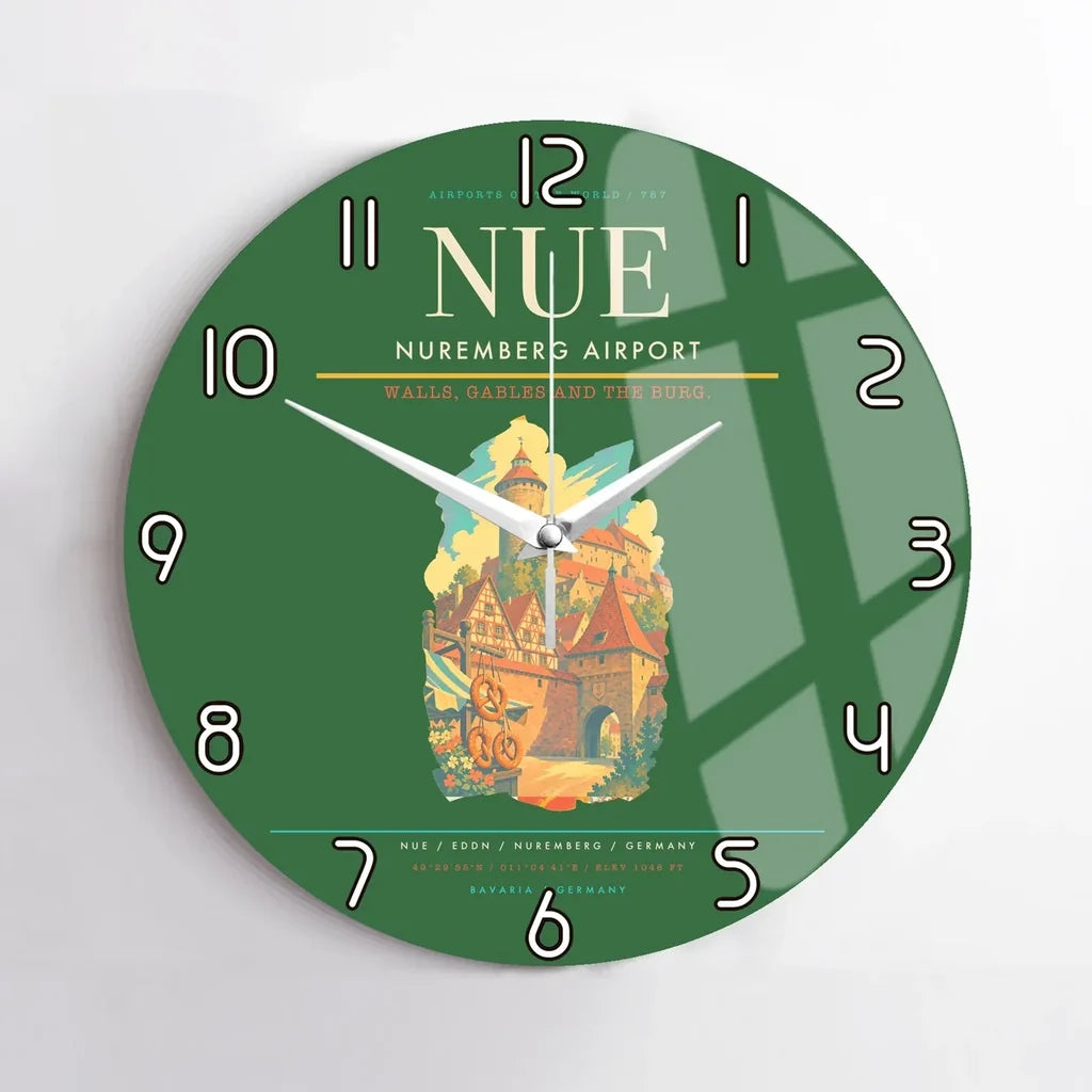 Nuremberg Airport (NUE) design on green no frame wall clock