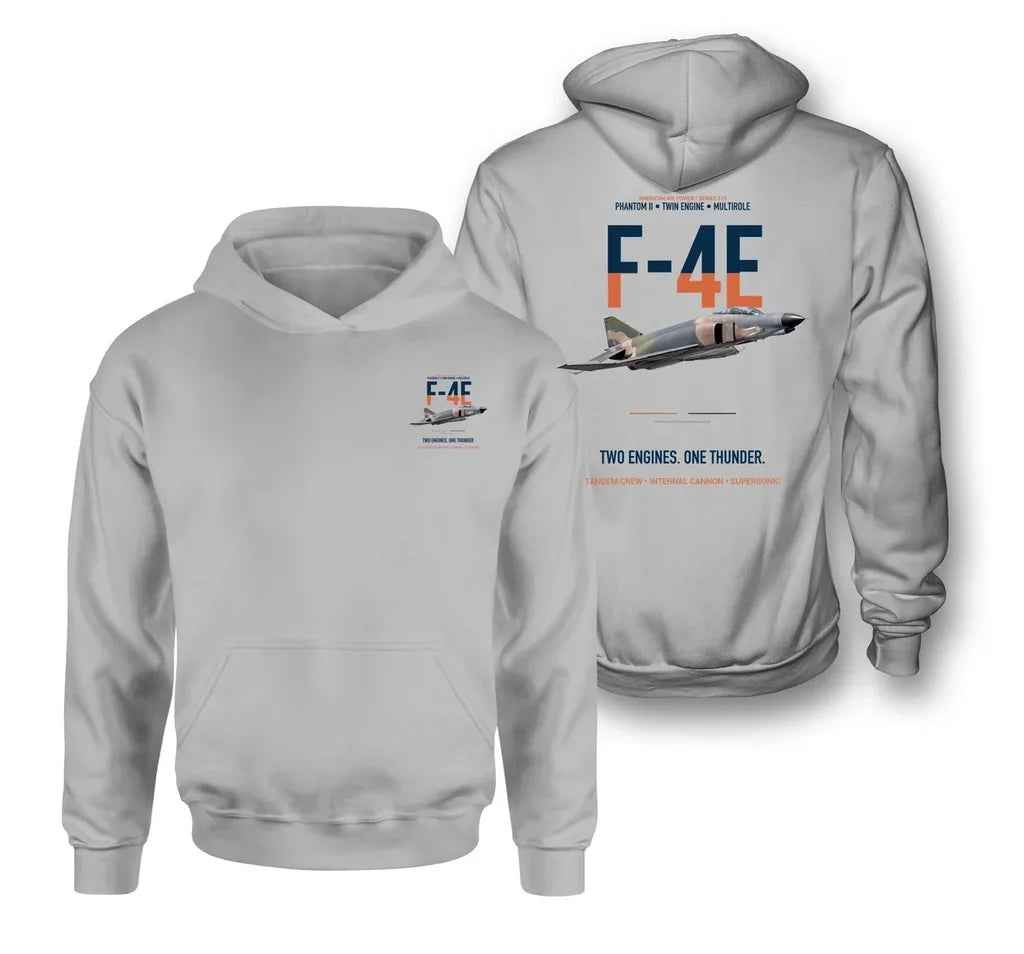 F-4E PHANTOM II design on light gray hoodie