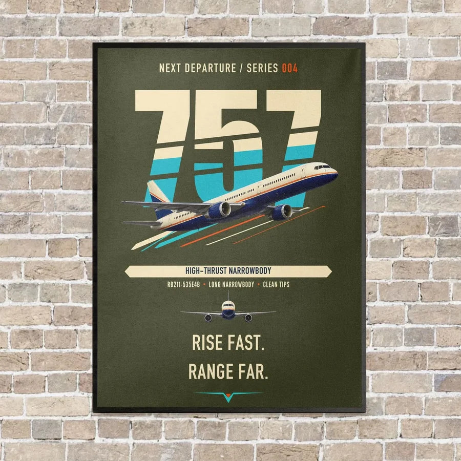 Boeing 757-200 vertical canvas print - framed - green army background