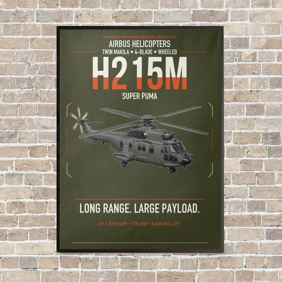 Airbus H215M vertical canvas print - framed - green army background