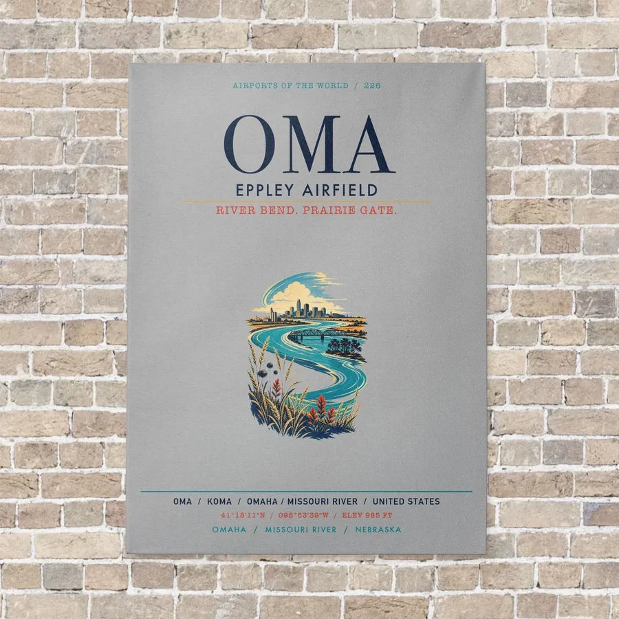 Omaha Eppley Airfield OMA vertical canvas print - no frame - light gray background