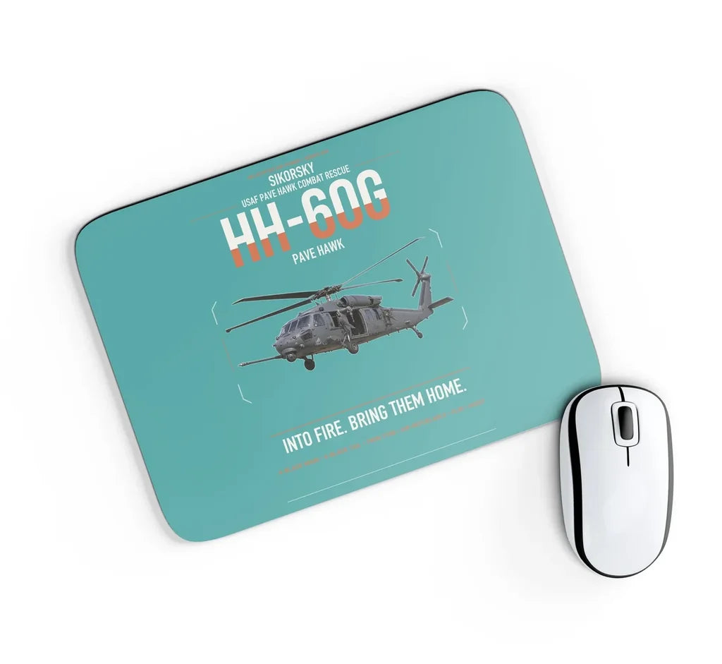 Sikorsky HH-60G Pave Hawk design on turquoise rectangle mouse pad
