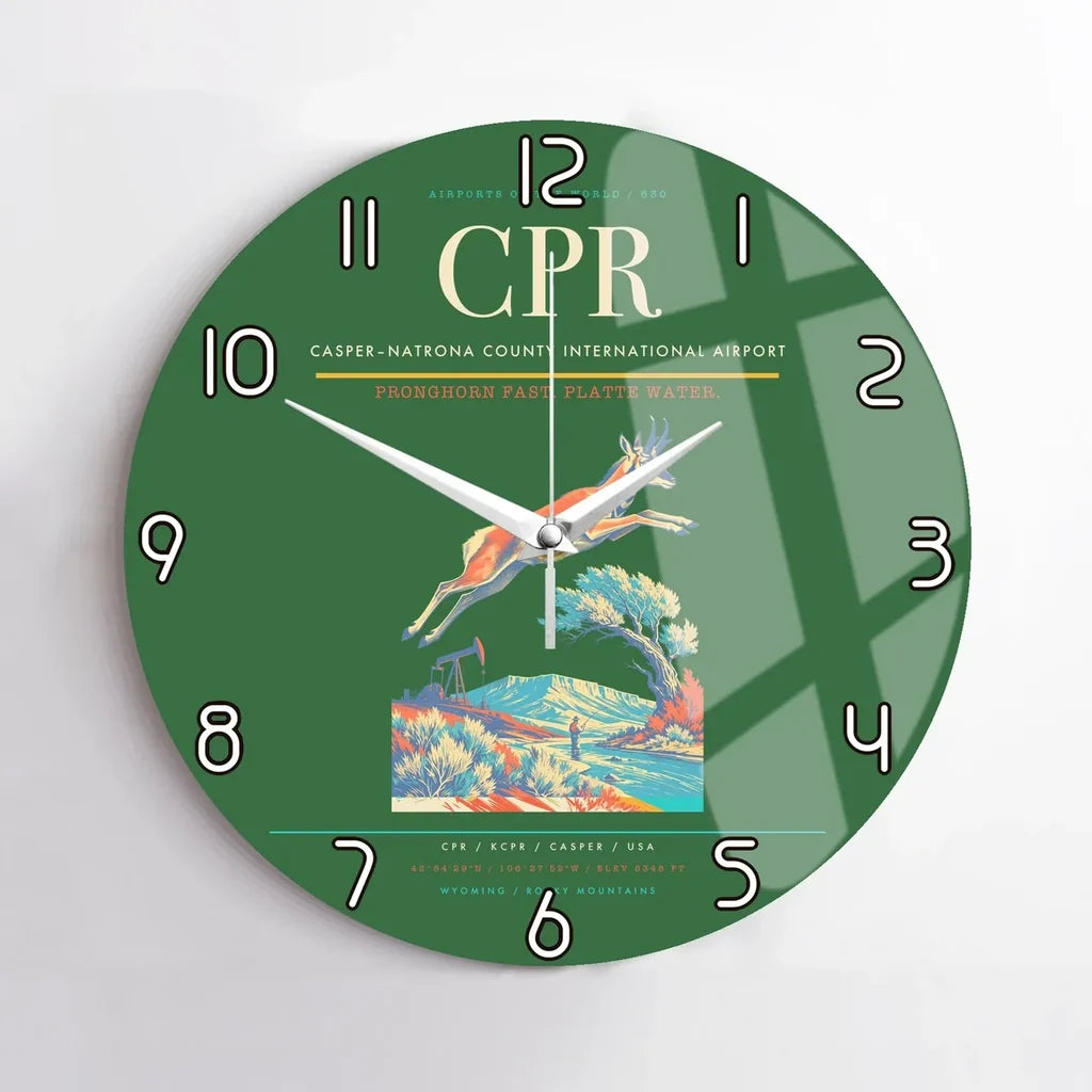 Casper–Natrona County International Airport (CPR) design on green no frame wall clock