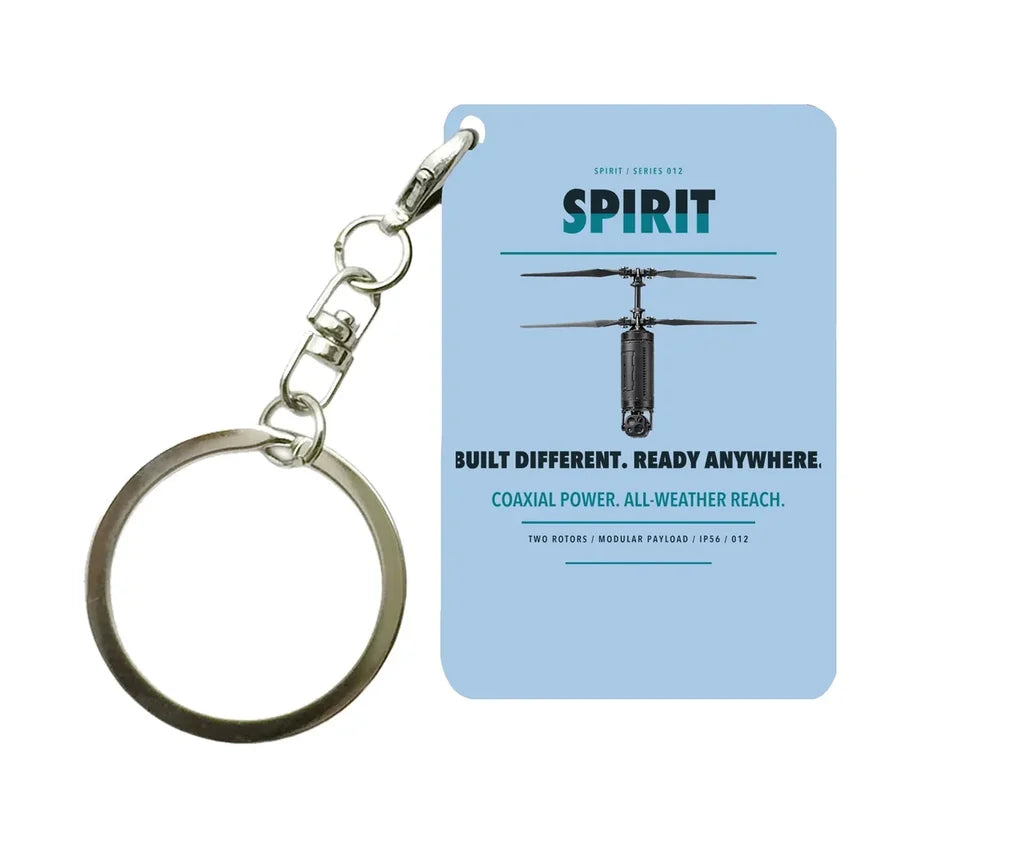 Ascent AeroSystems Spirit Key Chain design on light blue key chain