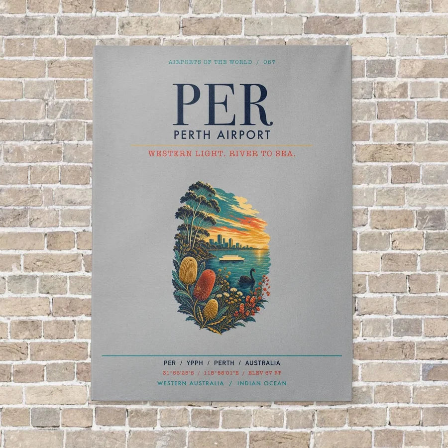 Perth Airport PER vertical canvas print - no frame - light gray background
