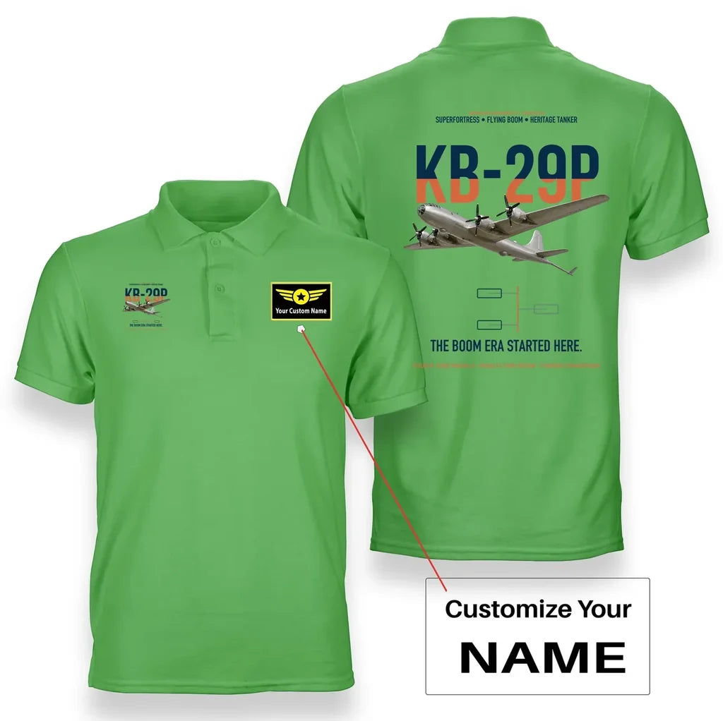 KB-29P SUPERFORTRESS design on light green+name double-side polo t-shirt, double-side print