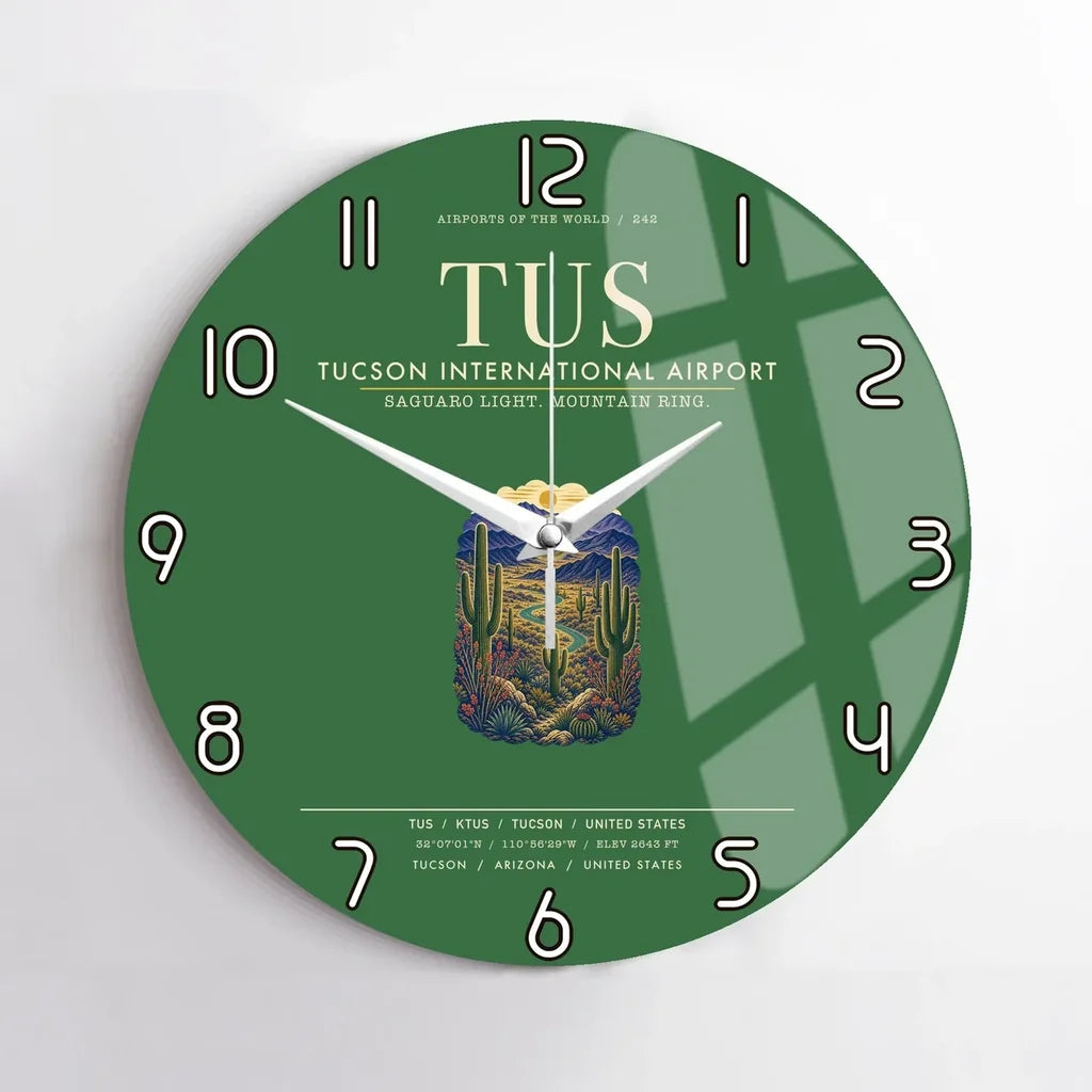 Tucson International Airport (TUS) design on green no frame wall clock