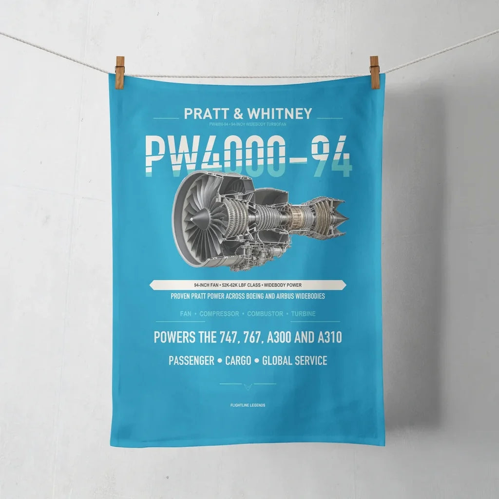 PW4000-94 design on turquoise towel