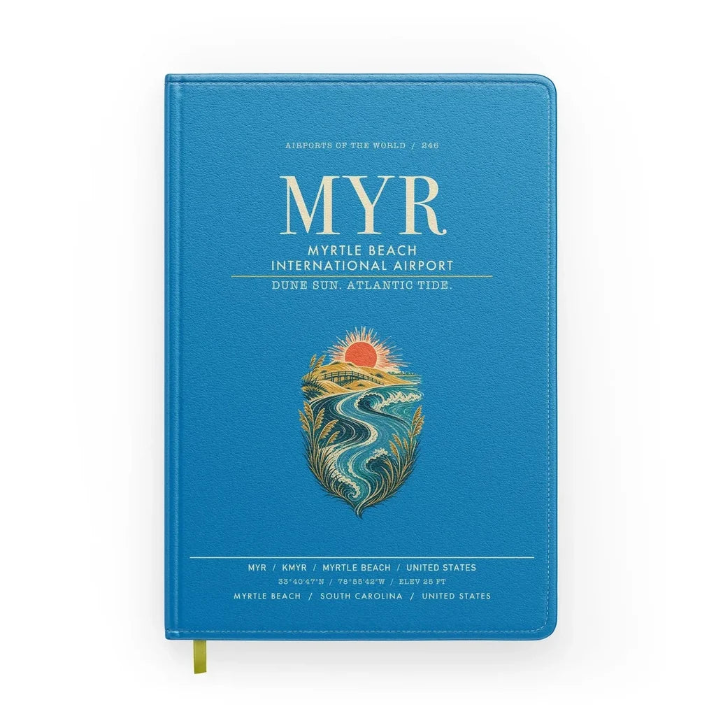 Myrtle Beach International Airport (MYR) design on turquoise notebook