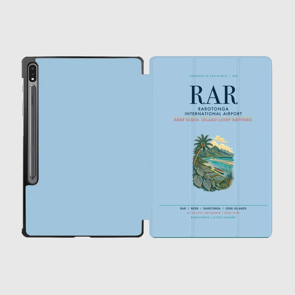 Rarotonga International Airport (RAR) design on light blue samsung tablet tablet case
