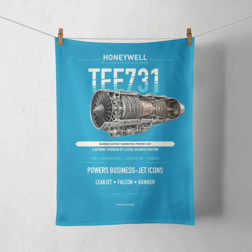 TFE731 design on turquoise towel