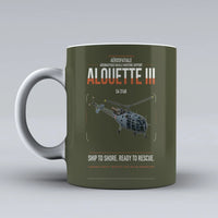 Thumbnail for Aérospatiale SA 316B Alouette III design on green army ceramic mug, double-side print