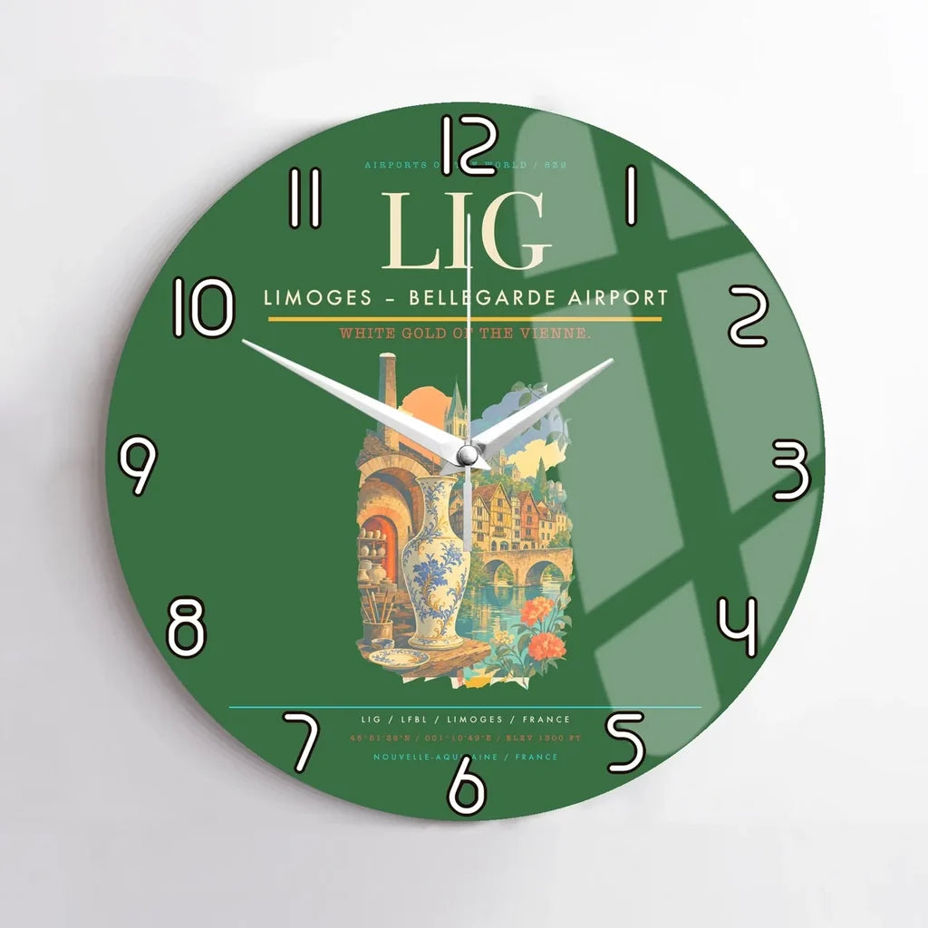 Limoges – Bellegarde Airport (LIG) design on green no frame wall clock