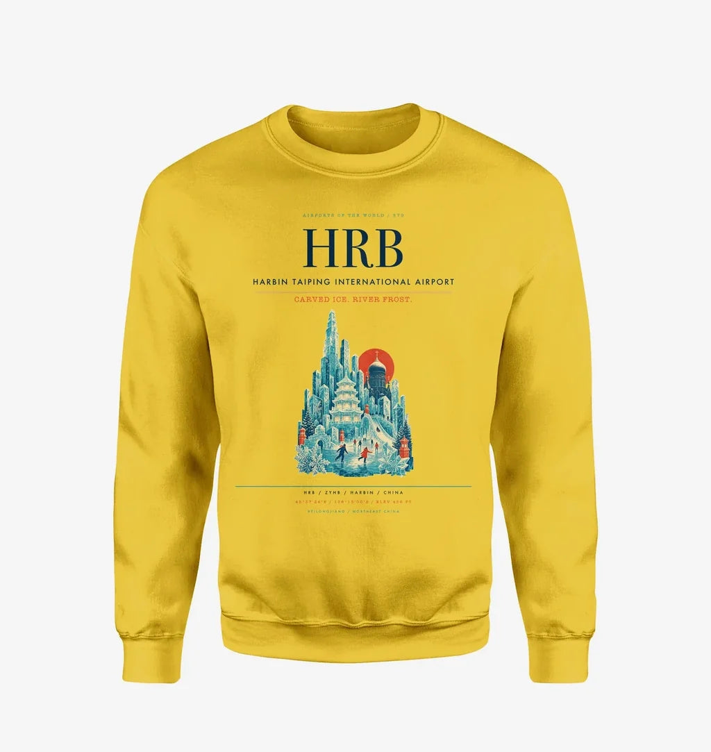 Harbin Taiping International Airport (HRB) design on yellow sweatshirt