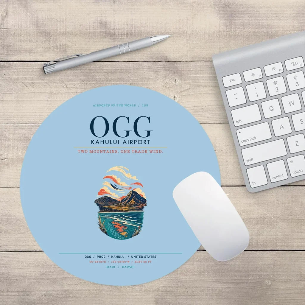 Kahului Airport (OGG) design on light blue round mouse pad