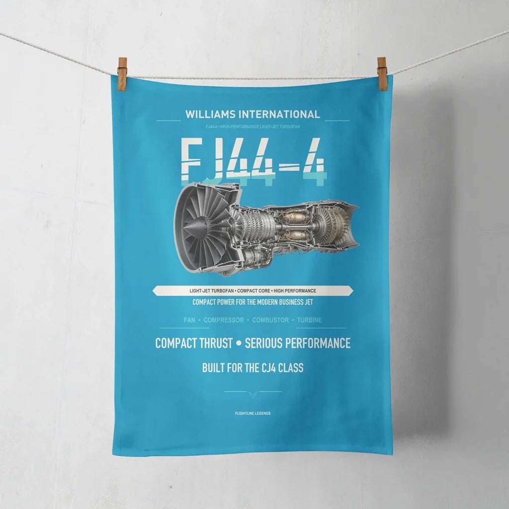 FJ44-4 design on turquoise towel