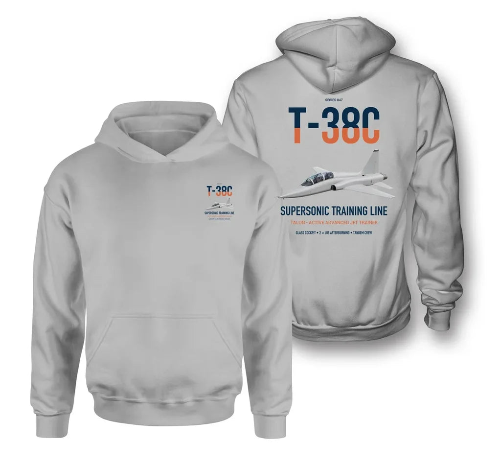 T-38C Talon design on light gray double-side hoodie, double-side print