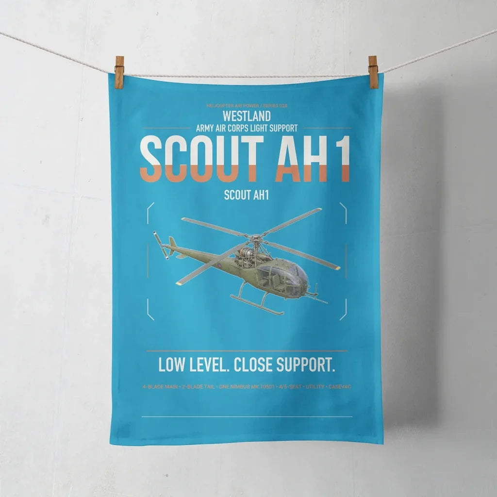 Westland Scout AH1 design on turquoise towel