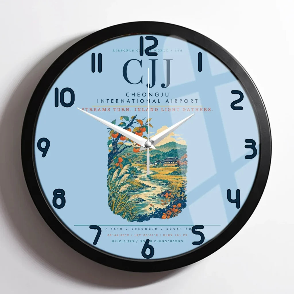 Cheongju International Airport (CJJ) design on light blue framed wall clock