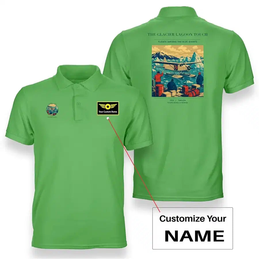 VINTAGE G4349 - The Glacier Lagoon Touch - Double-Side Polo T-Shirt design on lightgreen+name