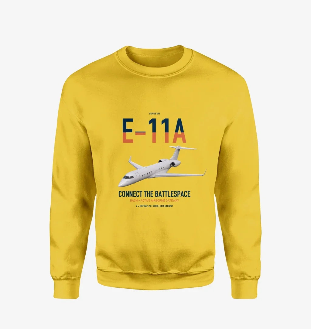 E-11A BACN design on yellow sweatshirt