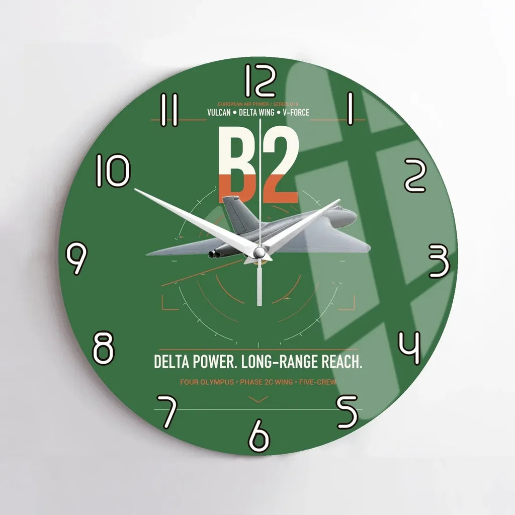 Avro Vulcan B2 design on green no frame wall clock