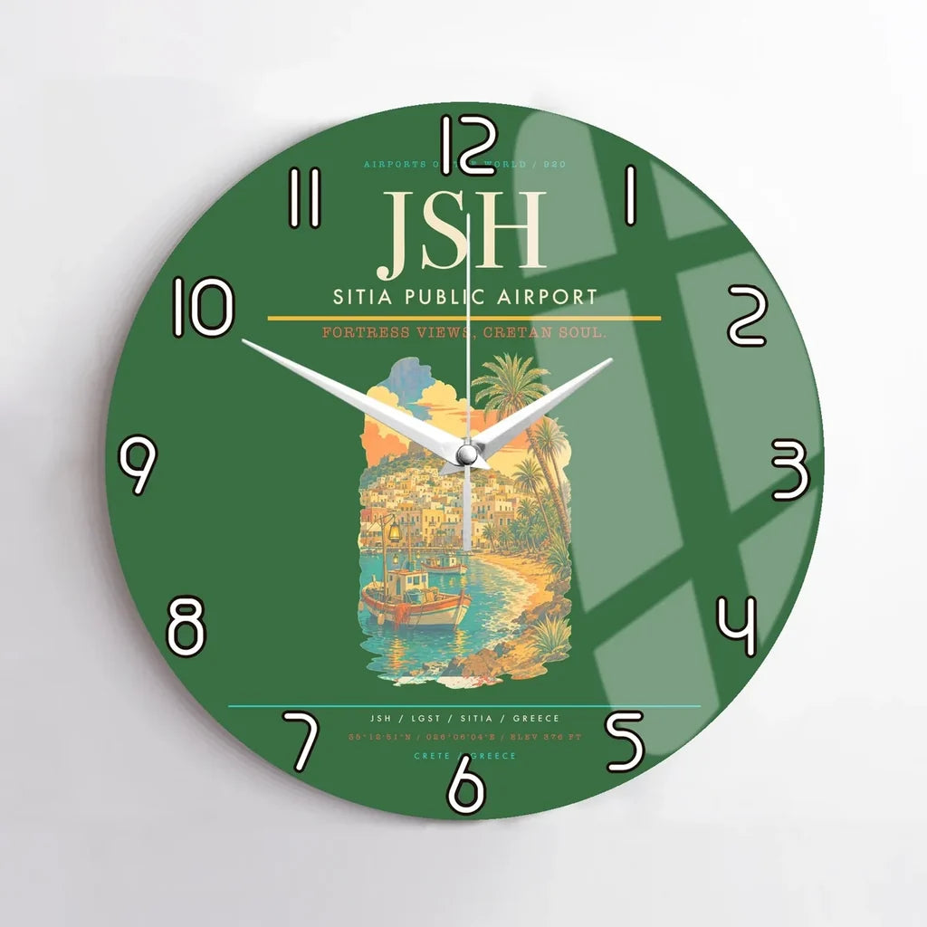 Sitia Public Airport (JSH) design on green no frame wall clock
