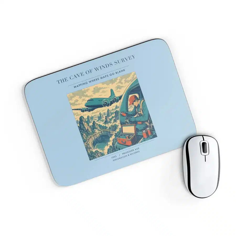 VINTAGE G4293 - The Cave Of Winds Survey - Designed Mouse Pads design on lightblue rectangle