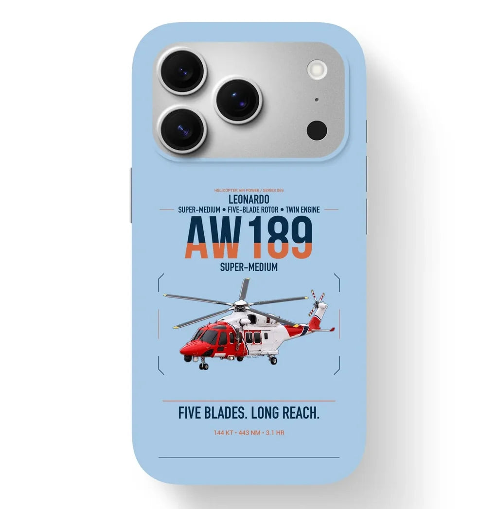 Leonardo AW189 design on light blue magsafe iphone case, for iPhone 17 Pro
