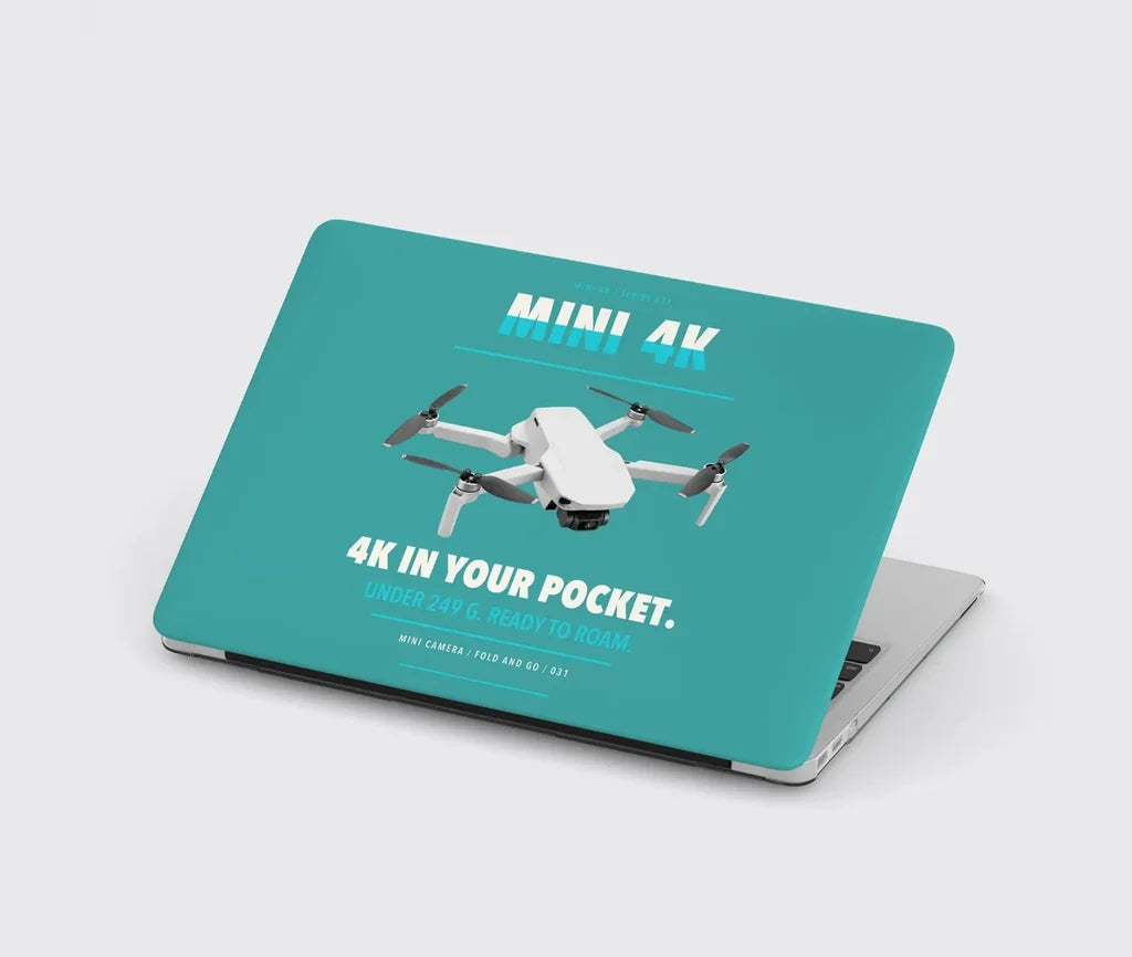 DJI Mini 4K design on turquoise MacBook case