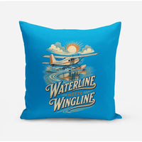 Thumbnail for Waterline Meets Wingline design on turquoise pillow