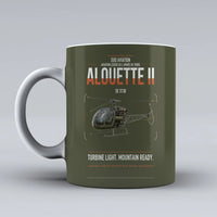 Thumbnail for Sud Aviation SE 3130 Alouette II design on green army ceramic mug, double-side print