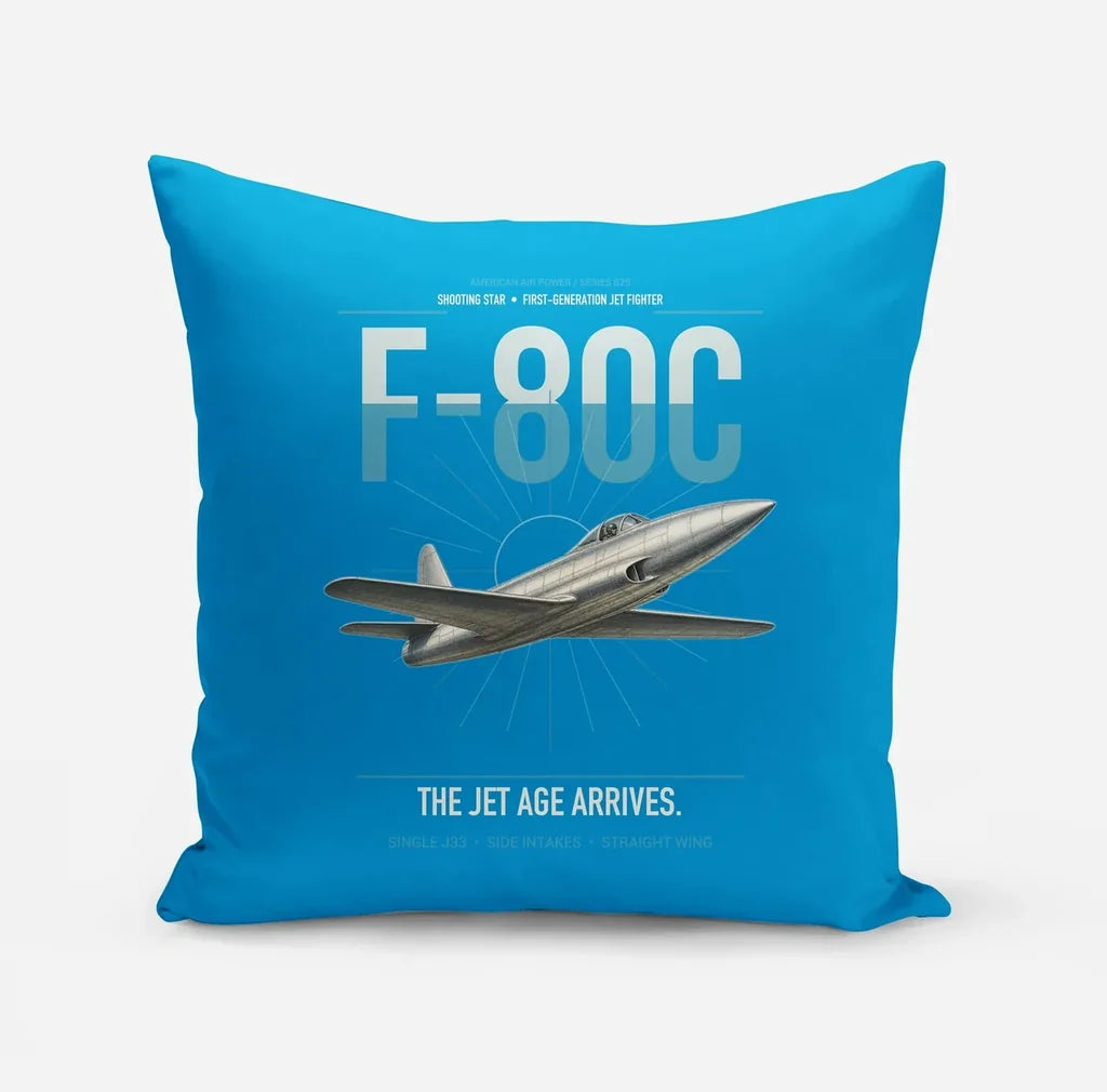 F-80C Shooting Star design on turquoise pillow
