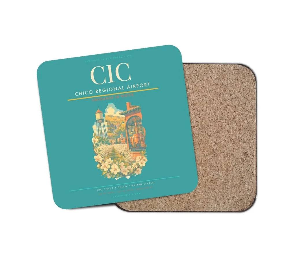 Chico Regional Airport (CIC) design on turquoise 1 piece coaster