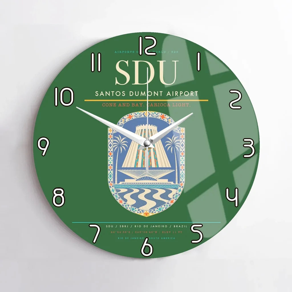 Santos Dumont Airport (SDU) design on green no frame wall clock