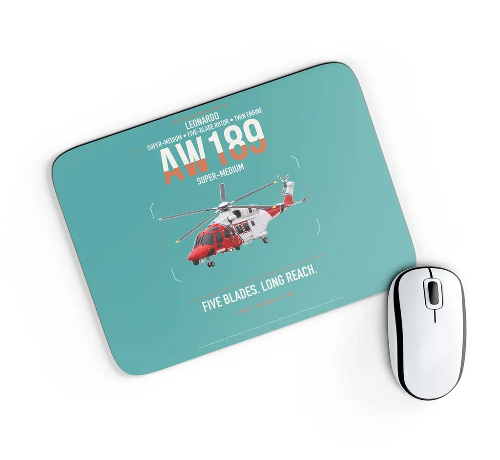 Leonardo AW189 design on turquoise rectangle mouse pad