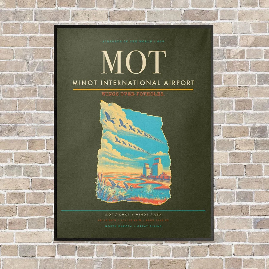 Minot International Airport MOT vertical canvas print - framed - green army background